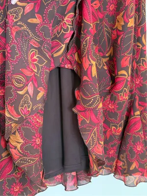 Vintage Sara B Studio Brown Floral Chiffon Midi Skirt Y2K Boho Ruffle Fairy Core thumbnail 5