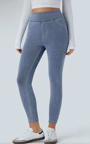 Halara Womens Full-Length size Small Jeggings Small Blue Stretch Denim Blend thumbnail 1