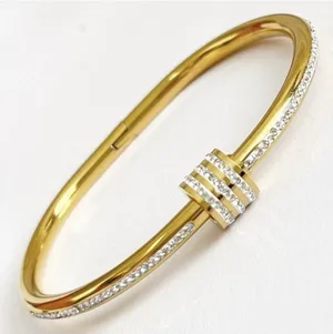 18K Gold Plated RhinestonesBangle Stainless Steel BraceletWomens Jewelry Gift thumbnail 1