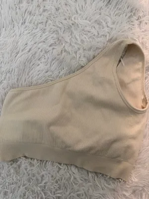 🩷 3/$18 Ribbed One Shoulder Sports Bra Beige Size L Removable Pads thumbnail 3