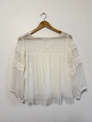 Free People Boho Floral Lace True Candy Top Size XS White Mesh Sheer Festival thumbnail 8