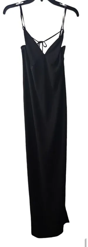 Haha Slinky Maxi Dress Black Spaghetti‎ Strap Tie Back Formal Gown thumbnail 1