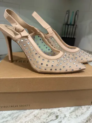 Streetwear Society New Beige Slingback Heels thumbnail 1