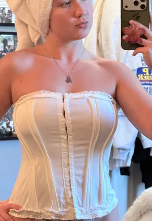 Urban Outfitters Light Before Dark Hollie Raw Seam Corset Top White thumbnail 1