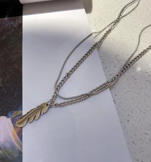 Titanium Steel Layered Feather Pendant Necklace for Men Women,Feather Necklace,Punk Hip Hop Necklace thumbnail 3