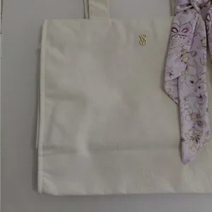 Victoria's Secret Large Ivory Jacquard Shoulder Canvas Tote Bag Work Travel thumbnail 5