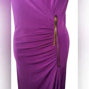 Michael Kors Purple Ruched Asymmetrical Cocktail Dress With Gold Zipper thumbnail 2