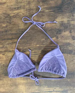 Lavender Smocked Triangle Bikini Top Purple thumbnail 1