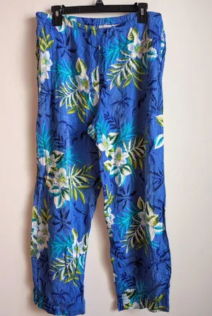 White Stag Pants Retro Beach Print Rayon Blue Size Large 36/38 thumbnail 1