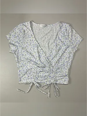 Rebellious Dreamer Floral Ruched Drawstring Crop Top Women’s Medium thumbnail 2