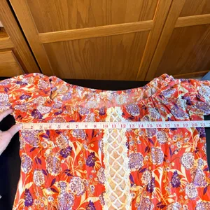 Miss Me Floral Boho Top Large Orange White Crochet Flutter Sleeve Crop Summer thumbnail 6