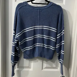 Aerie Blue & White Striped Cropped Knit Sweater Size Medium thumbnail 3