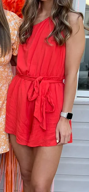 Amazon Coral One Shoulder Romper thumbnail 3