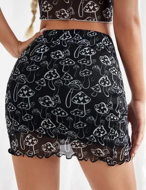 SheIn Mushrooms Graphic Mini Skirt thumbnail 2
