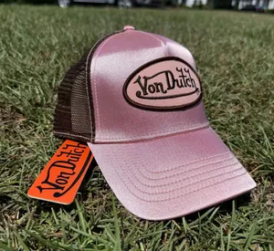Von Dutch Shiny Pink Satin Trucker Hat with Brown Mesh unisex thumbnail 1