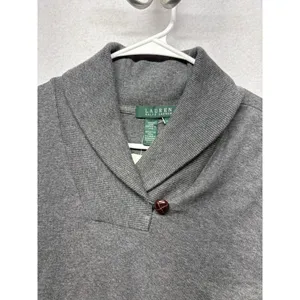 Lauren Ralph Lauren Gray Cotton Shawl Collar Toggle Button Sweater Womens Large thumbnail 4
