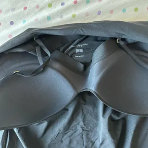 Uniqlo black airism plunging black bra slip dress with adjustable straps thumbnail 3