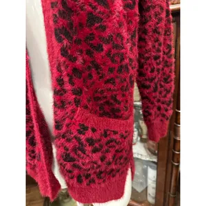 Women's seven forty two Red Black Leopard Print Cardigan M thumbnail 4