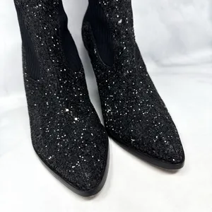 Jimmy Choo Mele Glitter 85 Chelsea Stretch Knit Block Heel Ankle Boots Black 36 thumbnail 7
