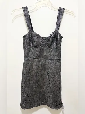 Topshop Metallic Silver Lace Mini Dress Sz. 4 NWT thumbnail 3