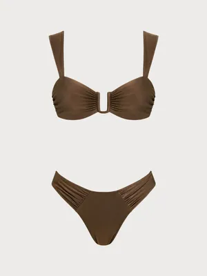 Rihoas Brown Cut Out Drawstring Bikini Set thumbnail 6