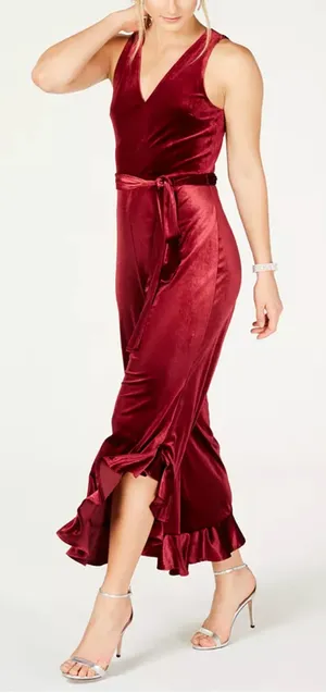 Betsey Johnson Velvet Flare-Leg Jumpsuit Burgundy Red Women's sz. 8 thumbnail 1