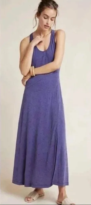 Anthropologie Maeve Melanie‎ Purple Knit Maxi Dress Size S Small Lace Back thumbnail 1