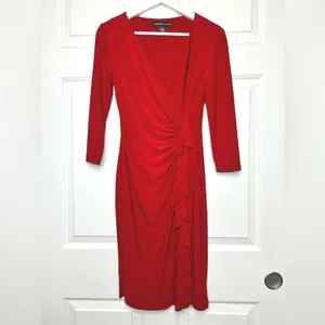 American Living Red 3/4 Sleeve‎ Ruched Sheath Dress Career Cocktail Party thumbnail 2