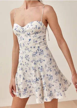 Reformation Saskia White Blue Floral Dress size 8 - fits like a small thumbnail 1