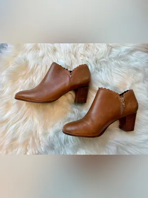 Jack Rogers Women's Brown Leather Ankle Booties with Block Heel Size 7 thumbnail 2