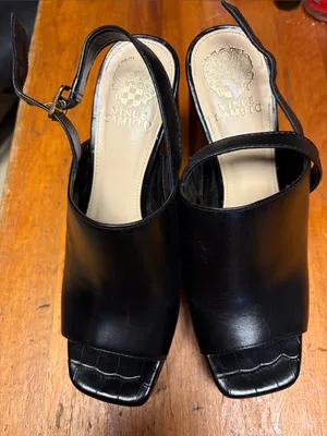 Vince Camuto Black Leather Slingback Block Heels with Croc-Textured Toe thumbnail 1