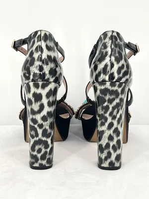 Betsey Johnson Sainte Black Silver Leopard Rhinestone Platform 5” High Heels 7.5 thumbnail 9