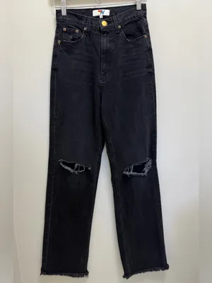 Aviator Nation Gypsy Hi Rise Wide Leg Jean Distressed Denim in Vintage Black 25 thumbnail 3