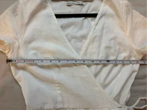 NWT Abercrombie & Fitch White Linen Blend Wrap Mini Dress Small thumbnail 10