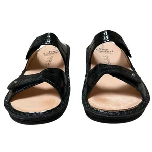 Finn Comfort 37D/6 Catalina Black Patent‎ Leather Soft Footbed Sandals EUC thumbnail 6