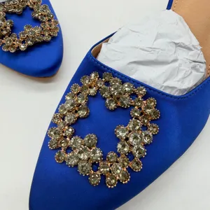 Coutgo Womens Royal Blue Satin Rhinestone Buckle Pointed Toe Mules Stiletto Sz 8 thumbnail 2