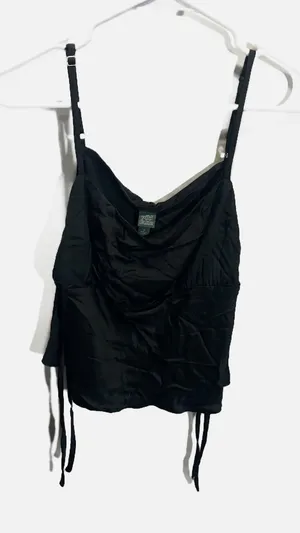 Wild Fable Cami Top Womens Medium Black Ruched Side Satin Cowl Neck Y2K Night Ou thumbnail 1