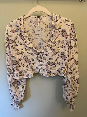Free People Pastel Floral Ruffle Crop Top thumbnail 1