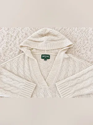 American Eagle Soft & Cozy Cable Knit Hoodie Sweater – Cream/Ivory – XL thumbnail 8