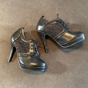 Women’s Black High Heel Booties with Lace Detail Size 5.5 thumbnail 8