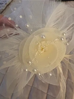 Ivory Floral Feather Fascinator Headpiece - Women Accessories Beige thumbnail 3