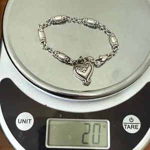 Retired BRIGHTON Blair Heart Barrel Link Chain Silverplated Heart Charm Bracelet thumbnail 6