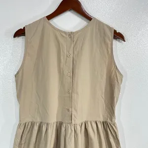 Korean Fashion Steady Seller‎ Beige Button Back Midi Dress Sleeveless Pocket thumbnail 9