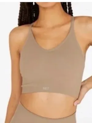 SET Active Seamless V-Neck Crop Bralette - Taupe thumbnail 1