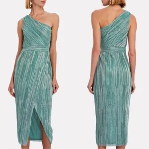 SAYLOR Alorna Midi Dress Metallic Pleat One Shoulder Size XS Homecoming Prom thumbnail 2