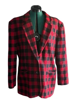 Vintage GAP Christmas Holiday Wool Blend Plaid Buffalo Check Red Black Blazer L‎ thumbnail 1