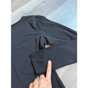 Scoop Neck Black Bodysuit Stretchy Medium Long Sleeve Minimalist Classic thumbnail 11