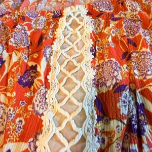 Miss Me Floral Boho Top Large Orange White Crochet Flutter Sleeve Crop Summer thumbnail 4