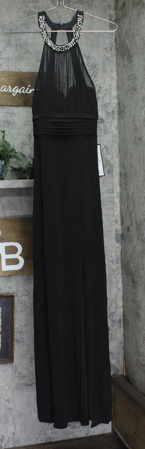 Speechless Juniors Embellished Ruched Cutout Gown Dress Black 9 thumbnail 1