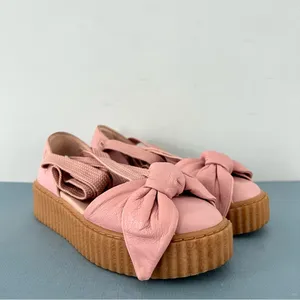 Puma x‎ Fenty by Rihanna Pink Bow Lace Up Leather Creeper Platform Sandals thumbnail 4